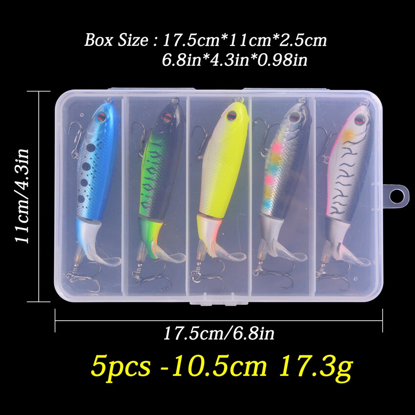 5Pcs Whopper Plopper Aas 10Cm 13G Topwater Vissen Lokken Set Drijvende Potlood Popper Harde Aas Wobbler Roterende staart Met Doos: BF0029