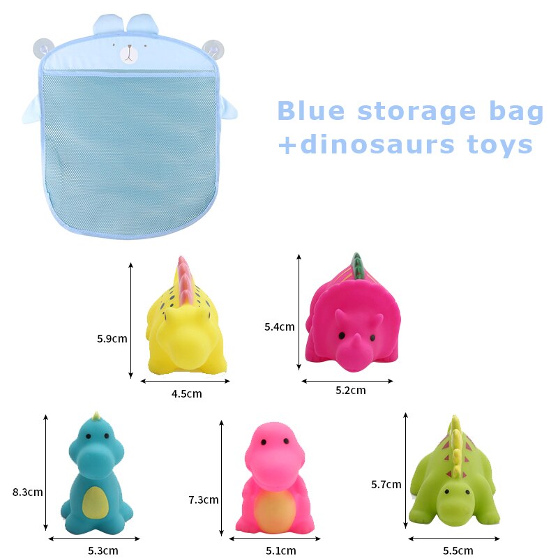 Baby Bathroom Bath Toys Organizer Storage Bag Basket Net Bathing Pool Interactive Toy Water Shower Set For Kids Children: Blue x Dinosaurs