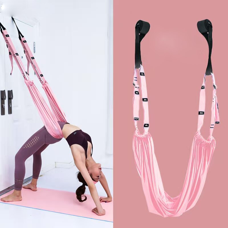 Verstelbare Antenne Yoga Riem Hangmat Swing Stretching Anti-Zwaartekracht Inversie Oefeningen Multilayer Riem Deur Flexibiliteit Trainer: Roze