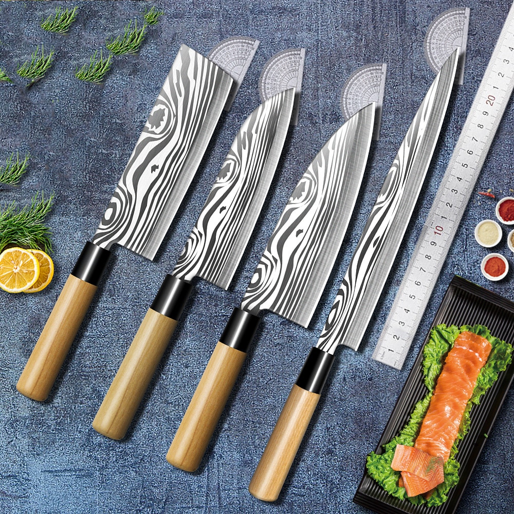 Japanese Style Kitchen Knife Set Fish Filleting Santoku Salmon Knife Cleaver Sharp Cooking Cutting Knife Sets