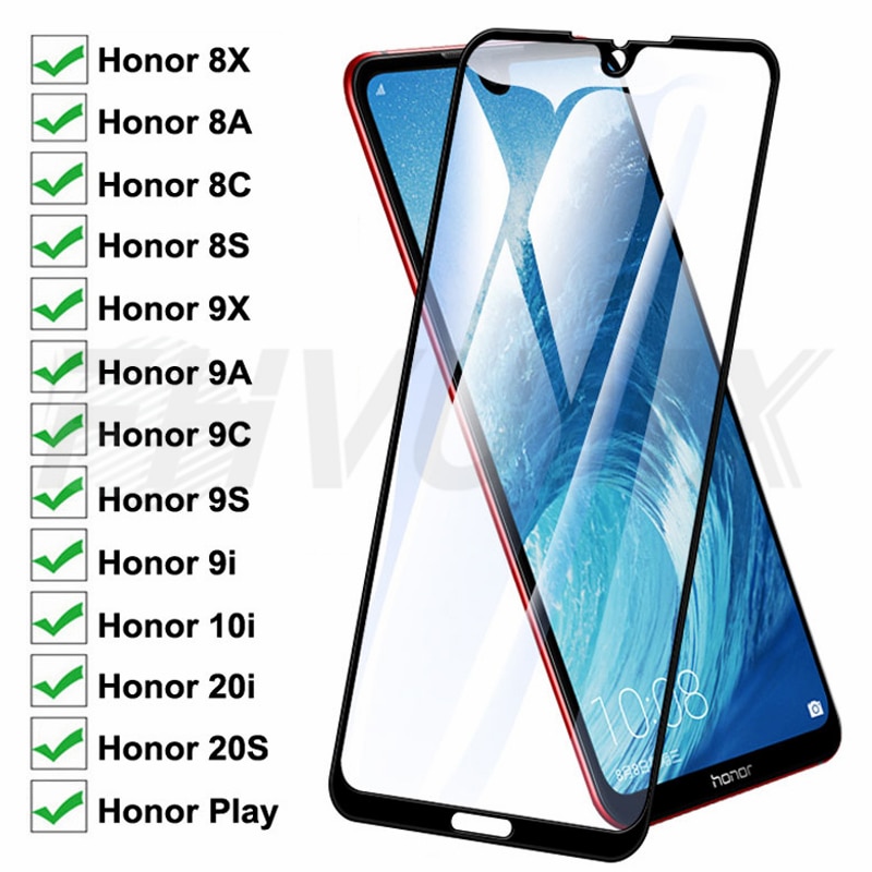 9D Beschermende Glas Voor Huawei Honor 8A 8C 8S 8X Gehard Screen Protector Honor 9A 9C 9S 9X 9i 10i 20i 20S Play Glas Film Case