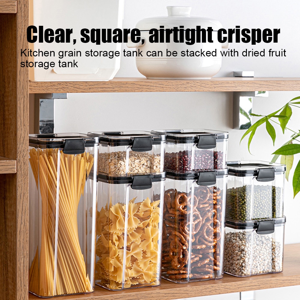Boîte de rangement de cuisine riz pâtes nouilles avoine grains de café réfrigérateur boîtes de rangement scellées garder frais céréales conteneur de nourriture sèche