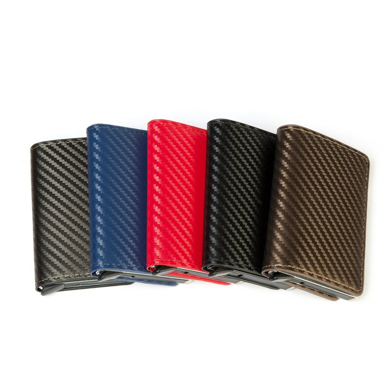 Bycobecy Clutch Pop-Up Smart Wallet Cardbon Fiber Rfid Metalen Kaarthouder Lederen Aluminium Doos Slanke Dunne card Case