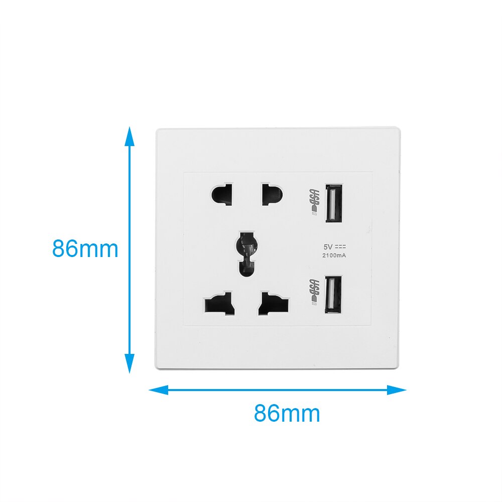 KEBIDU AC 110v 220v 10A toma de pared USB Panel de toma de pared Universal + 2 puertos USB enchufe cargador interruptor de alimentación cargador de teléfono
