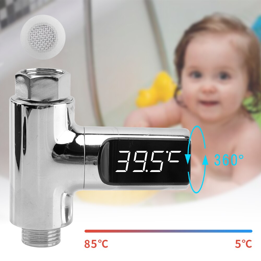 2 stk. ledet display hjem vandbruser termometer flow selvgenererende elektricitet vandtemperaturmåler skærm til babypleje