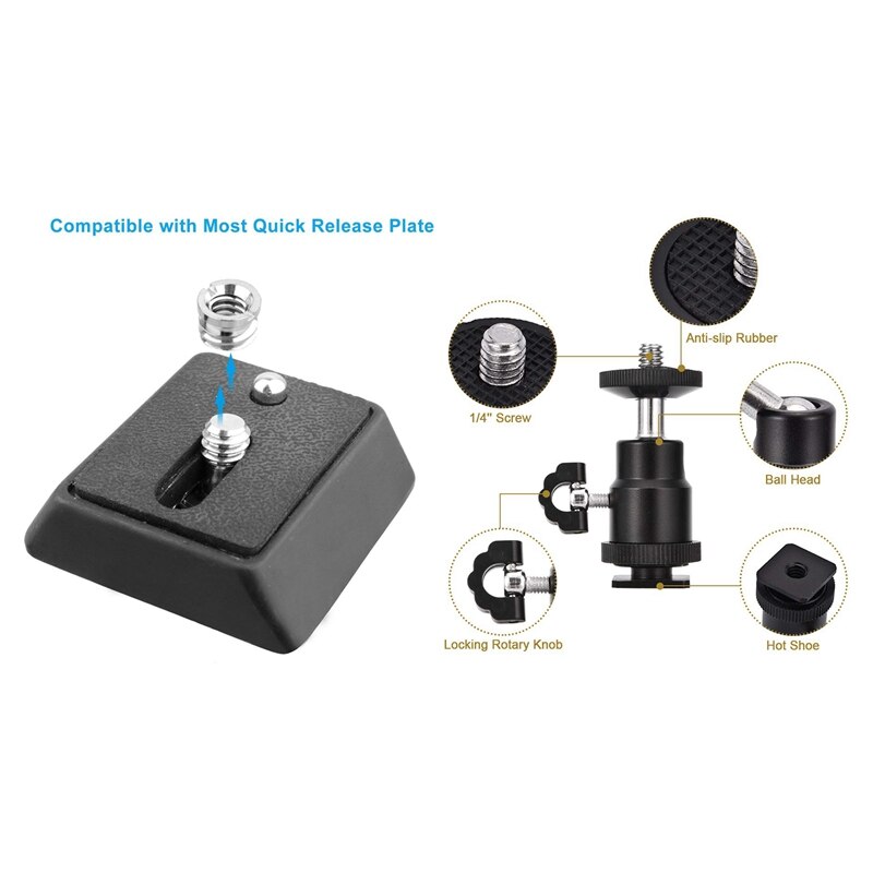 5 stück 1/4- zoll-  to 3/8 -zoll-adapter mit schraubgewinde und standardanschluss sowie 2 stück mini-kugelkopfadapter mit schuhbefestigung