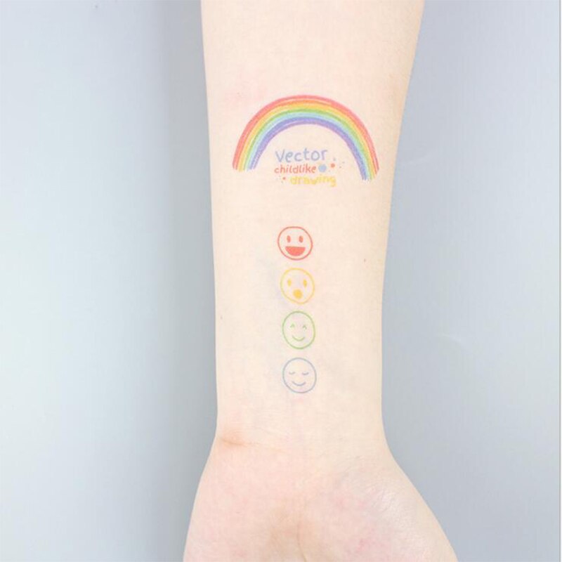 10x6cm tijdelijke weinig leuke regenboog smiley mode tattoo