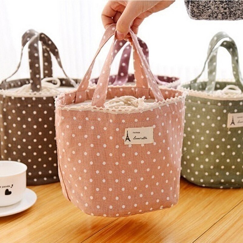 Lunch Bag Lunch Cooler box Polka Dot Lunch Small Tote Pouch Container Box Pink handbag Bolsa Termica Lancheira: Pink / L