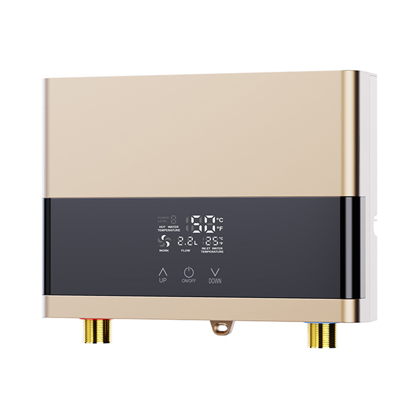 110V 220V Instant Water Heater Bathroom Kitchen Wall Mounted Electric Water Heater LCD Temperature Display with Remote Control: Gold