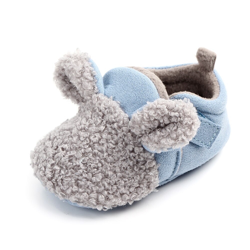 Zapatos de gatear para bebé recién nacido, pantuflas de oveja, primeros pasos, piel, orejas de Animal, para invierno: blue