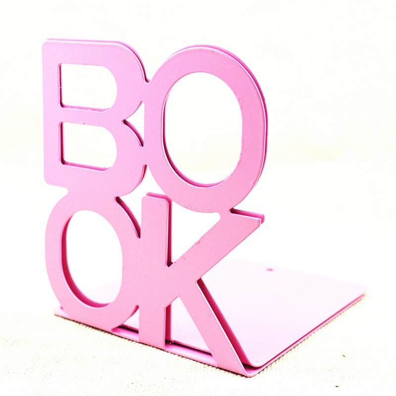 BOOK Alphabet Shaped Metal Book End , Home & Office Bookshelf Bookends as Book Organizer , Desktop Metal Book Stand: Pink