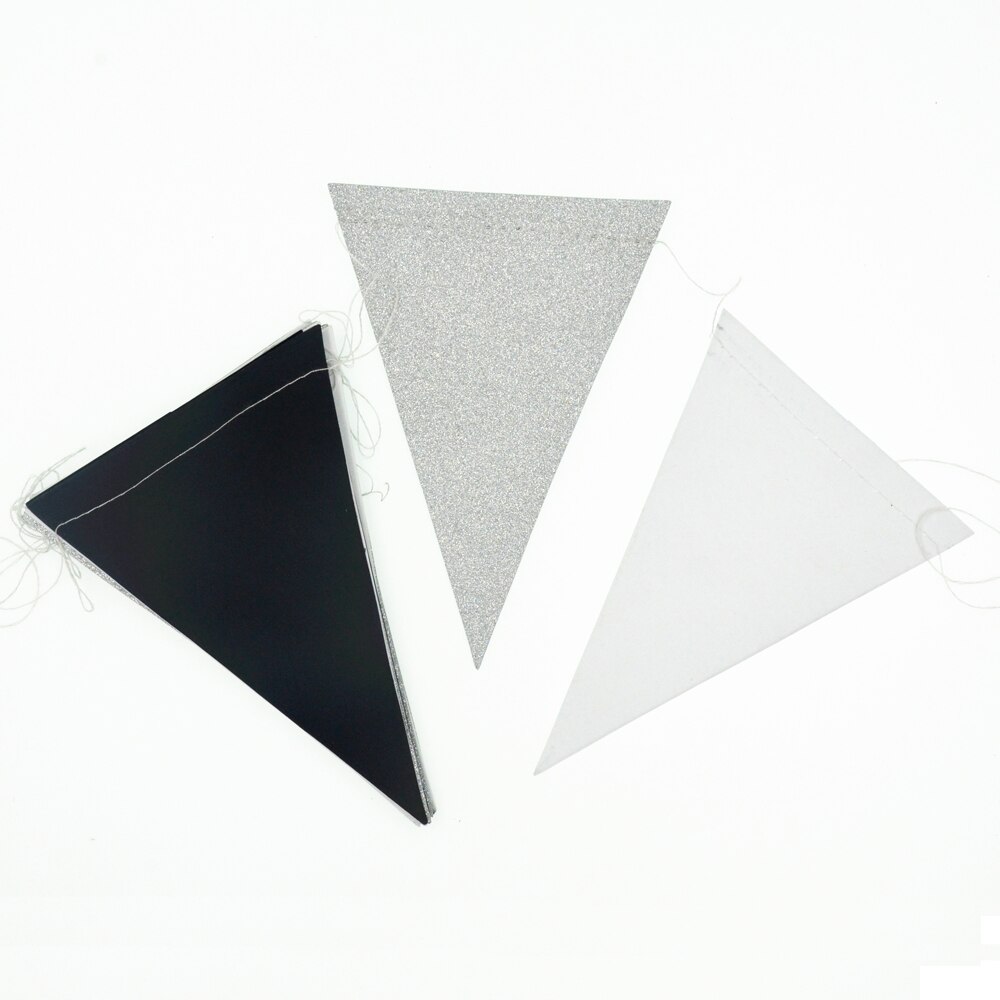 Banderines de bandera de oro blanco rosa, guirnalda de banderín de papel brillante para boda Teepee Deco de cumpleaños Nurser