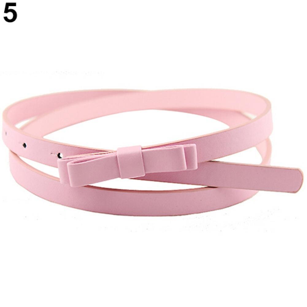 Cinturón de piel sintética con lazo para mujer, Cinturón fino y estrecho de 2 capas, Color caramelo: Rosa