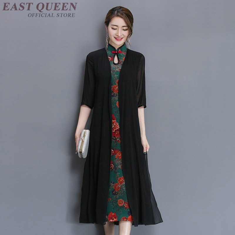 Traditionele chinese jurk lange elegante kimono vest bodycon oosterse jurk chiffon jas vrouwen jurk losse tops DD365 F