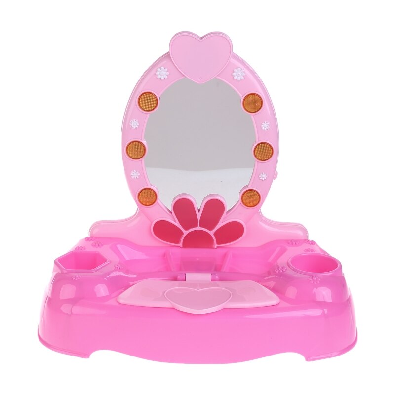 Tocador de maquillaje de belleza para niños, conjunto de juguetes de simulación con luces de espejo, sonidos musicales para niñas de 3 + años