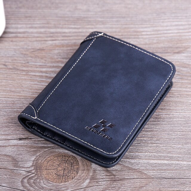 Catei Karrui Men's Wallet Short Frosted Leather Wallet Retro Three Fold Vertical Wallet Youth Korean Multi-Card Wallet: 1133Vertical Navy