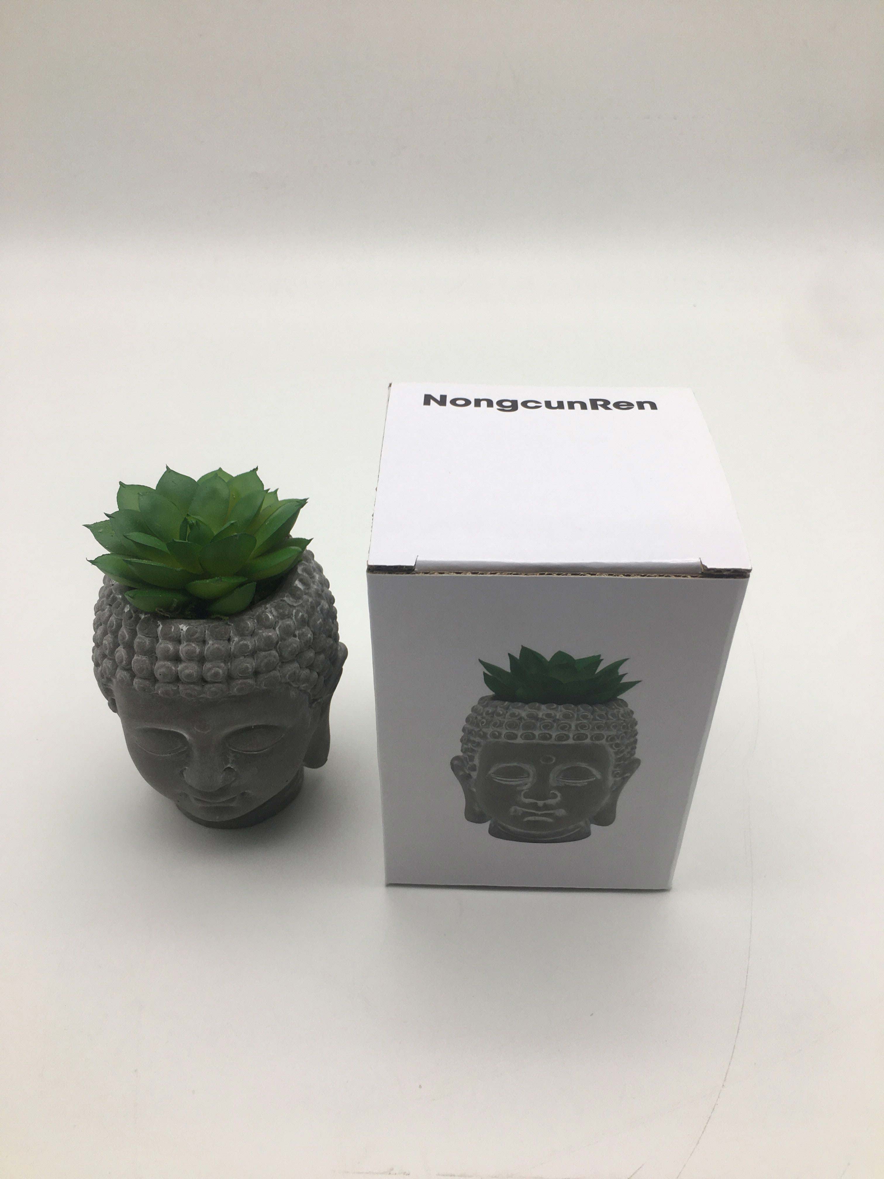 Macetero de cabeza de Buda de cemento no grunren, pequeños recipientes para plantas de decoración