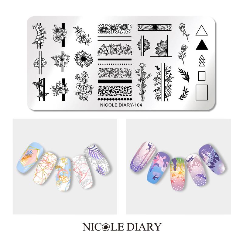 Nicole dagboek rechthoekige nagelstempelplaten roestvrij staal bloemen zomer strand afbeelding sjablonen nail art sjablonen gereedschap