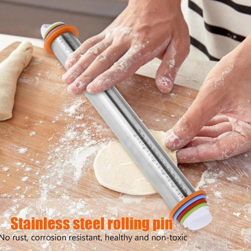 Staal Koekjes Rolling Pin Uitgerust 4 Scaling Ringen Heersers Bakken Verstelbare Dikte Cookie Pastry Tool Shim Ma X6Y7