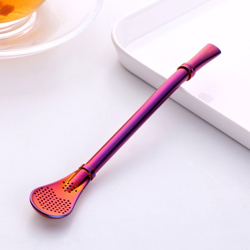 2 stk yerba mate bombilla rustfrit stål sugerør teskefuld si til sugerør med filter drikke teske infuser: Regnbue rød 2 stk