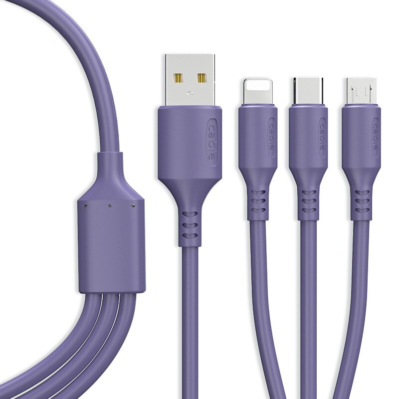 Kabel USB 3w1 robić iphone'a szybka ładowarka kabel ładujący robić telefonu z systemem android typ c xiaomi huawei Samsung ładowarka robić ipada: purpurowy