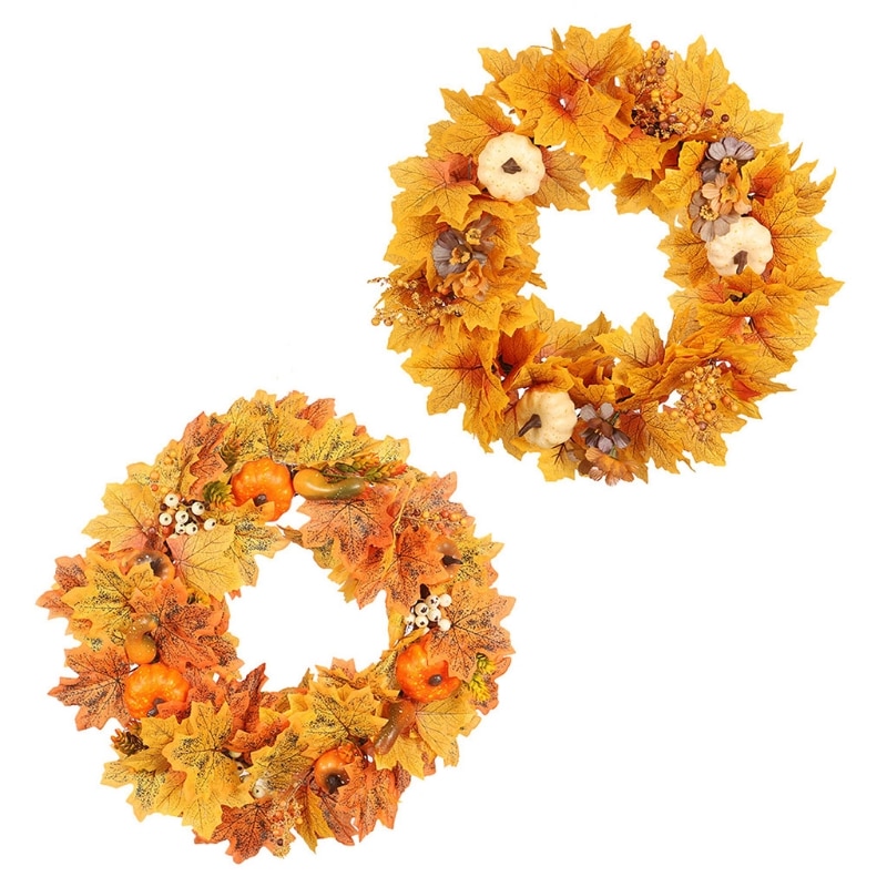 45Cm Kunstmatige Pompoen Krans Herfst Maple Leaf Garland Deur Opknoping Decoratie