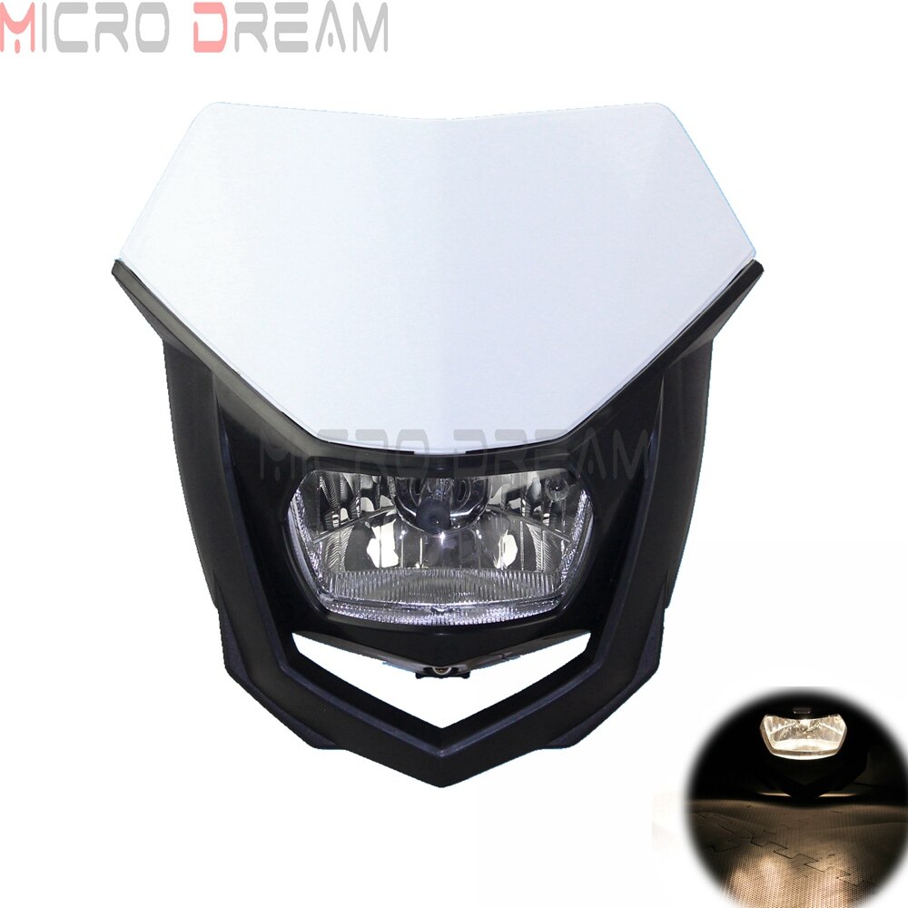 Motocross Dirt Bike Offroad Enduro H4 Headlight Universal 12V 35w Motorcycle Headlamp Mask for Honda Yamaha Suzuki CRF WRF DR YZ: White Black