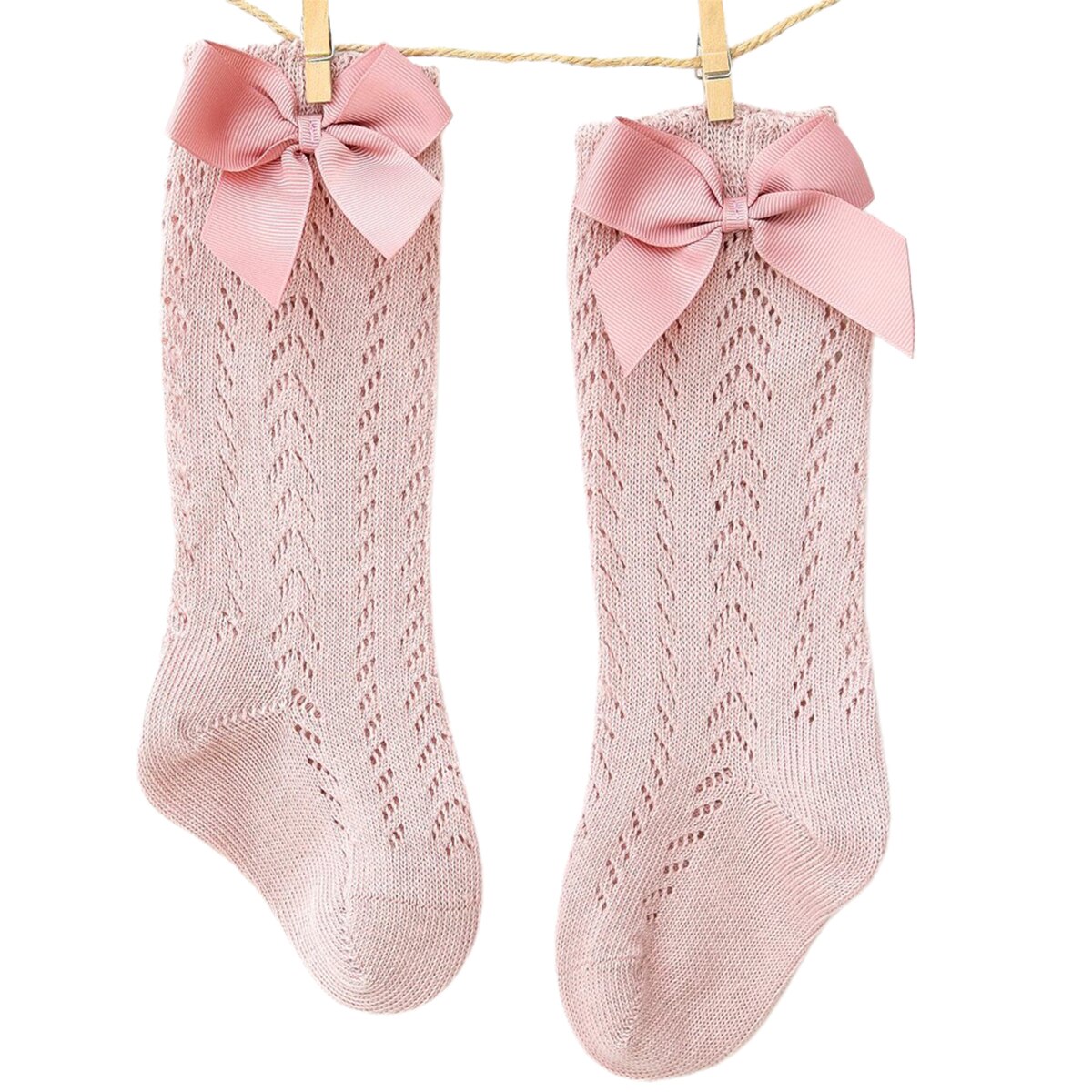1 Paar Baby Baby Meisjes Solid Cotton Mesh Been Warmer Sokken Boog Knoop Leuke Soft Knie Hoge Baby Peuter Kinderen meisje Sokken 0-3Y: as picture / 12m