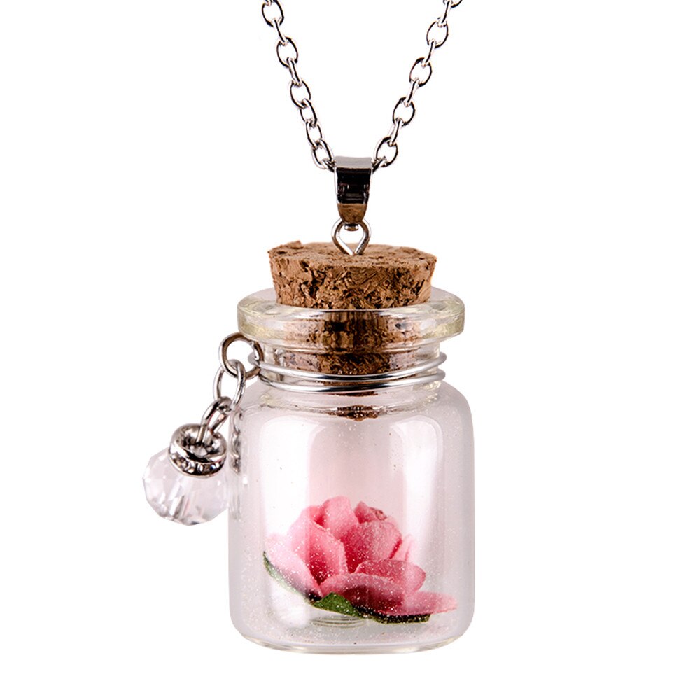 Fast Glow in the Dark Flower Glass Tiny Wishing Bottle Vial Necklace Pendant Chain Car ornaments: Pink 