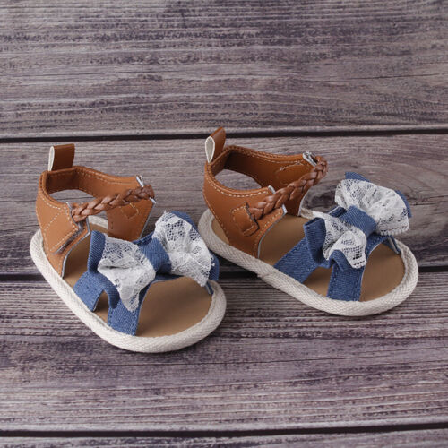 Baby Peuters Kids Meisje Zachte Kant Denim Boog Soft Sole Crib Peuter Zomer Prinses Sandalen Schoenen Leuke Mooie 1 pairs