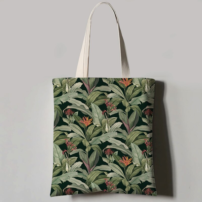 Turtle Leaf Tropical Plant Printed Tote Bag For Women Canvas Bag Ladies Shoulder Bag Outdoor Casual Tote Foldable Shopping