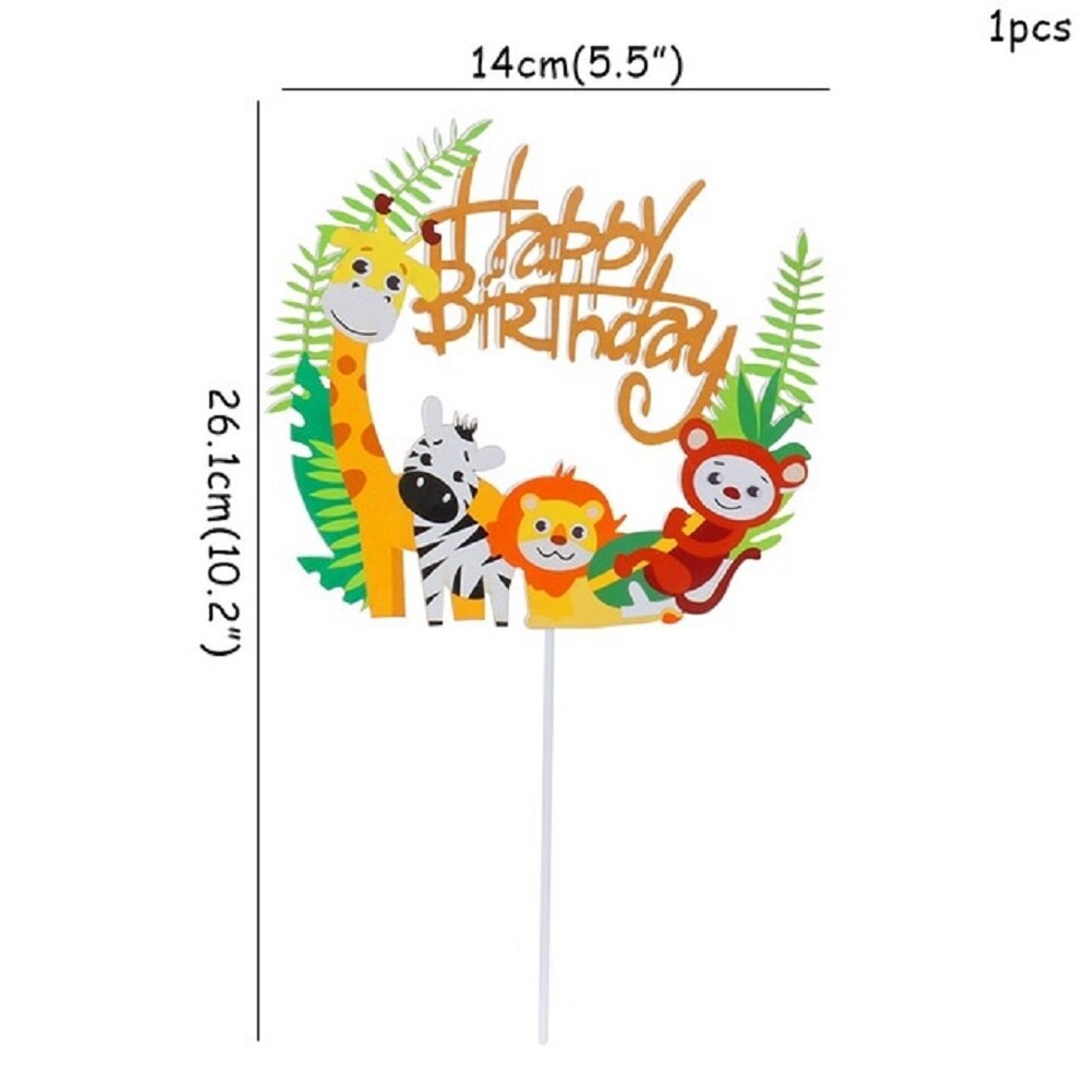 Décoration de Cupcake Safari dans la Jungle, bannière de joyeux anniversaire, drapeaux de gâteau d&#39;animaux pour fête d&#39;anniversaire, fournitures de pour enfants garçons: 1pc cake topper
