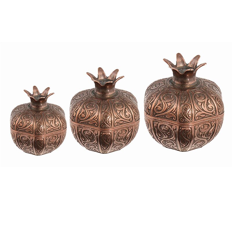 Granaatappel Miniatuur Turkse Deligt Snoep Suikerpot Vintage Antieke Stijl Unieke Home Decor Keuken 3 Stuks Set: Old Copper