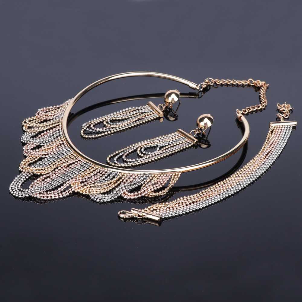 Nigerian Wedding African Beads Jewelry Sets Crystal Necklace Sets Gold Color Jewelry Set Wedding Accessories Party