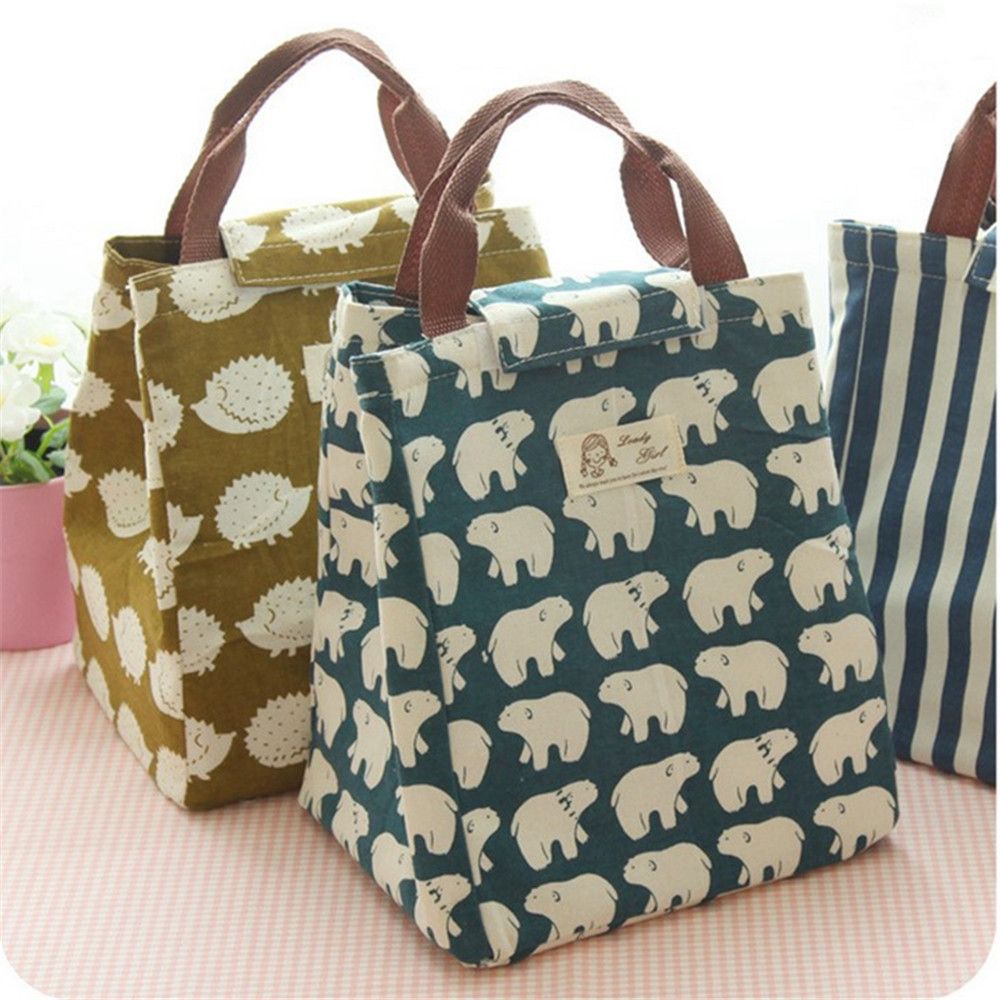 Cute Women Animal Portable Insulated Canvas Cooler Picnic Lunch Bag Thermal Food Tote Breakfast Organize Waterproof Storage