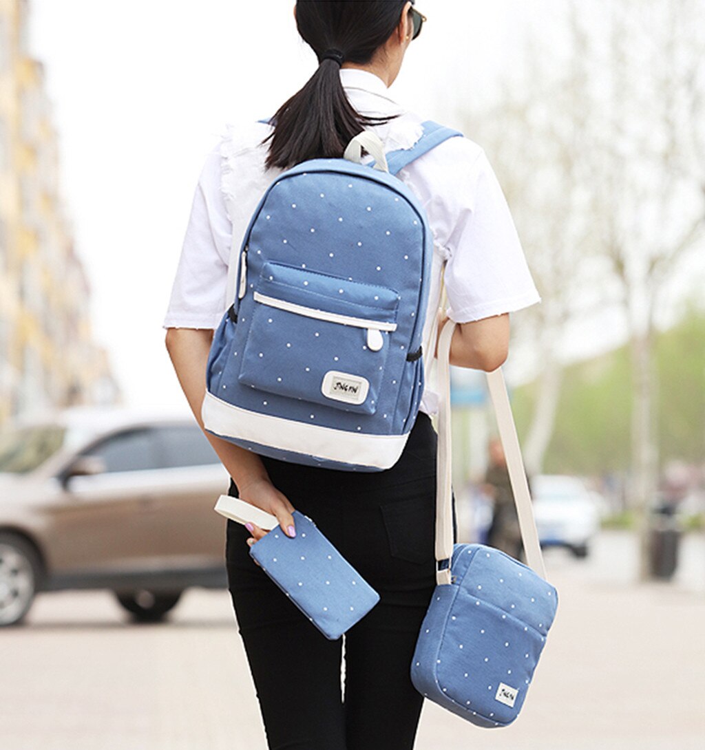 Frauen Rucksack Schule Buch Taschen Satchel Schulter Rucksack Leinwand Punkte Druck Damen Rucksack Freies # g30