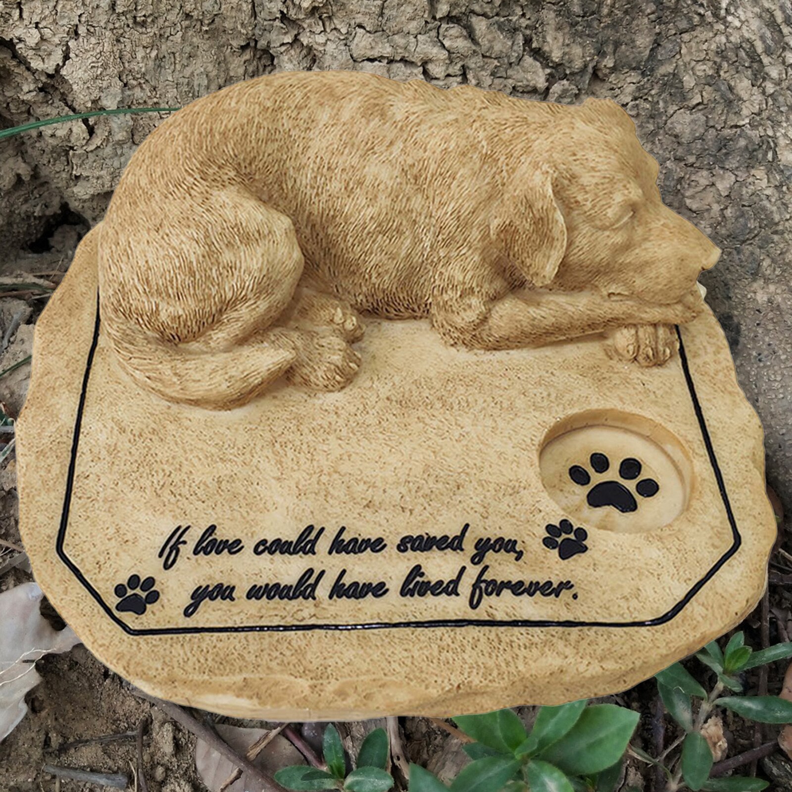 Resin 3D Dog Memorial Stone Pet Grave Marker Garden Backyard Tombstone