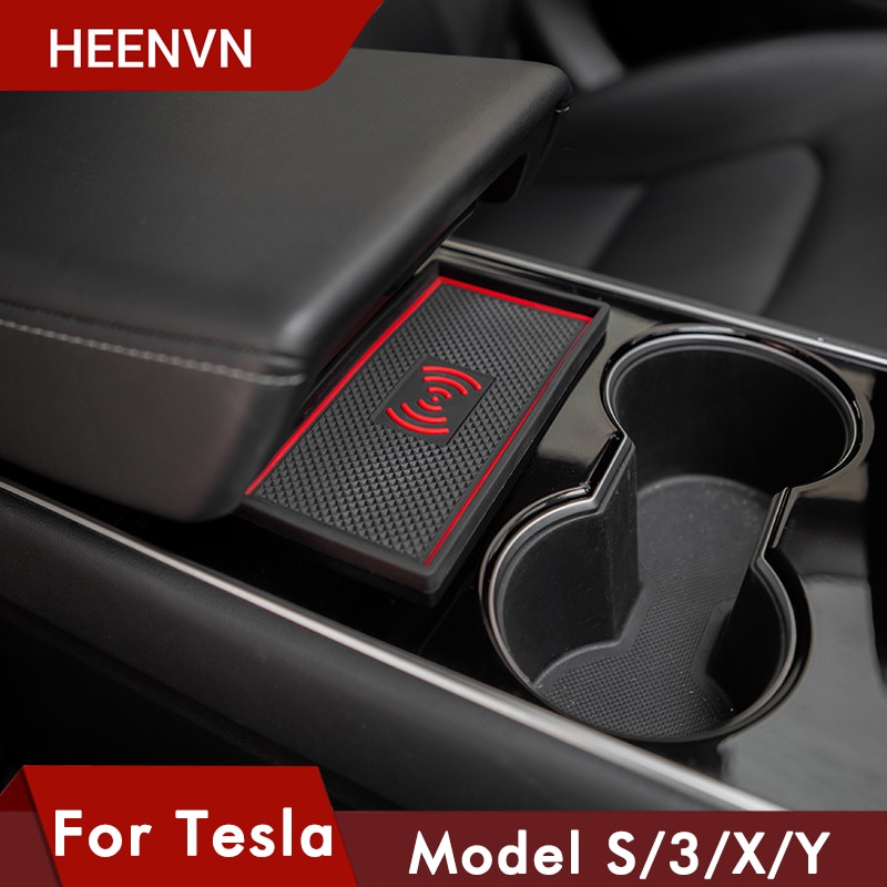 🌠 heenvn modell 3 modeller kortholder puter til tesla modell 3 tilbehør bil armlen boks matte sklisikker for modell syx modely tre
