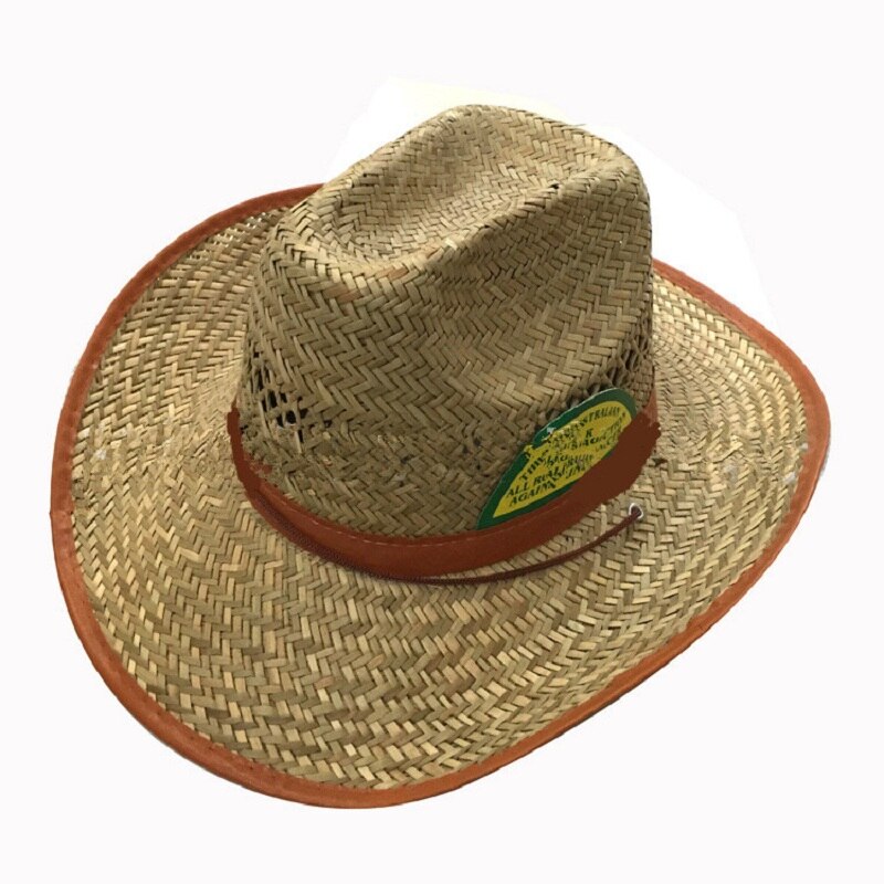 Summer Unisex Western Handmade Cowboy Australian Cowboy Straw Sun Hat With Band Men Beach Wide Color Brim Cowgirl Cap