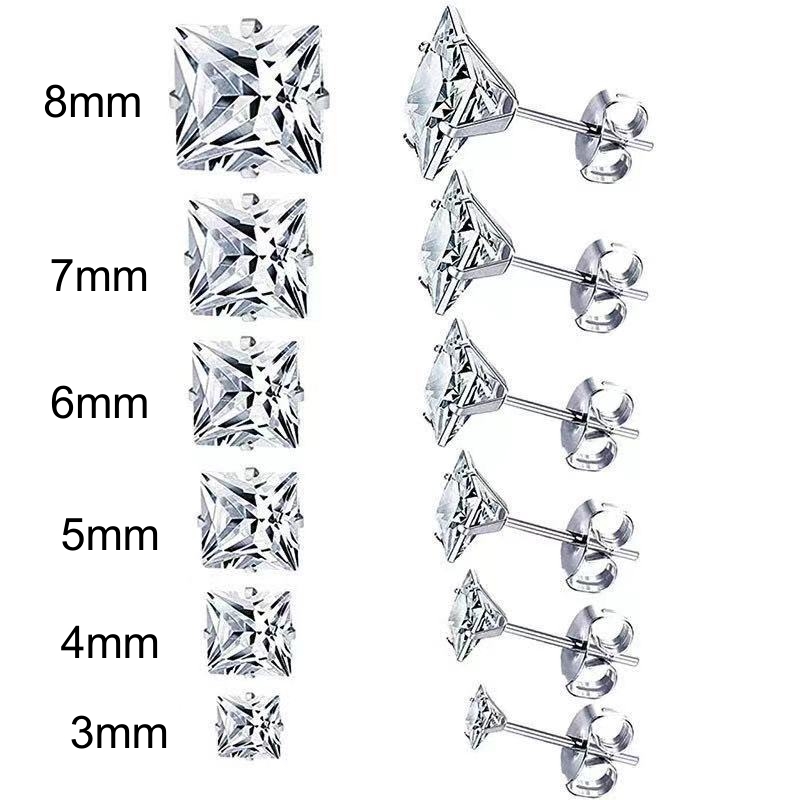 Dimensioni da 3mm a 8mm acciaio inossidabile 316 L con zirconi quadrati puliti per uomo e donna: 7mm / steel