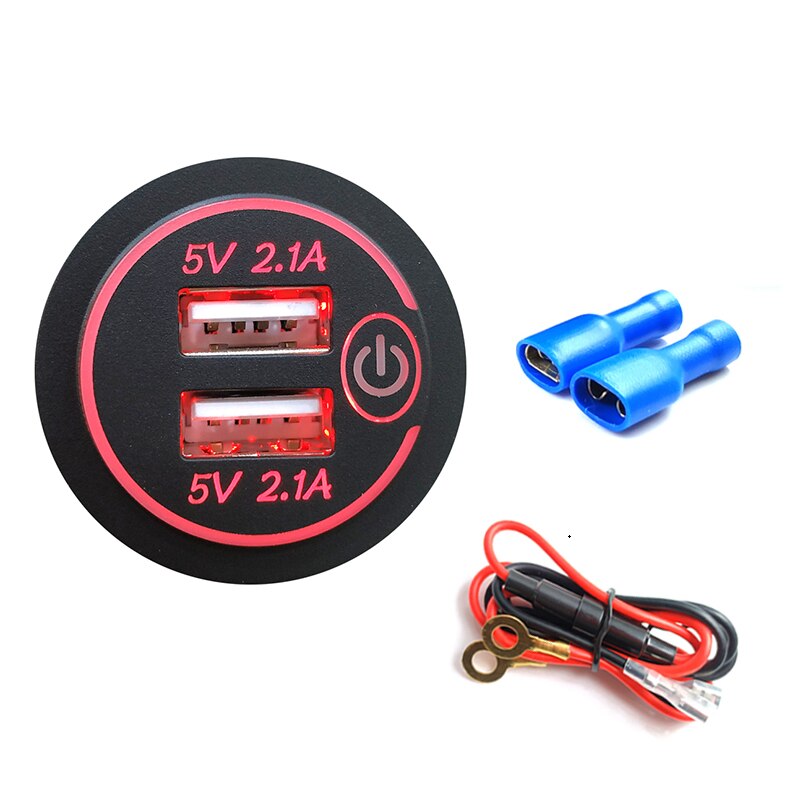 4.2a dual-usb-ladebuchsen,  qc3.0 kfz-zigarettenanzünder-steckdosenadapter, wasserdichte anschlüsse, schnellladefunktion für handy, auto, boot und marine: Rotes kabel hinzufügen