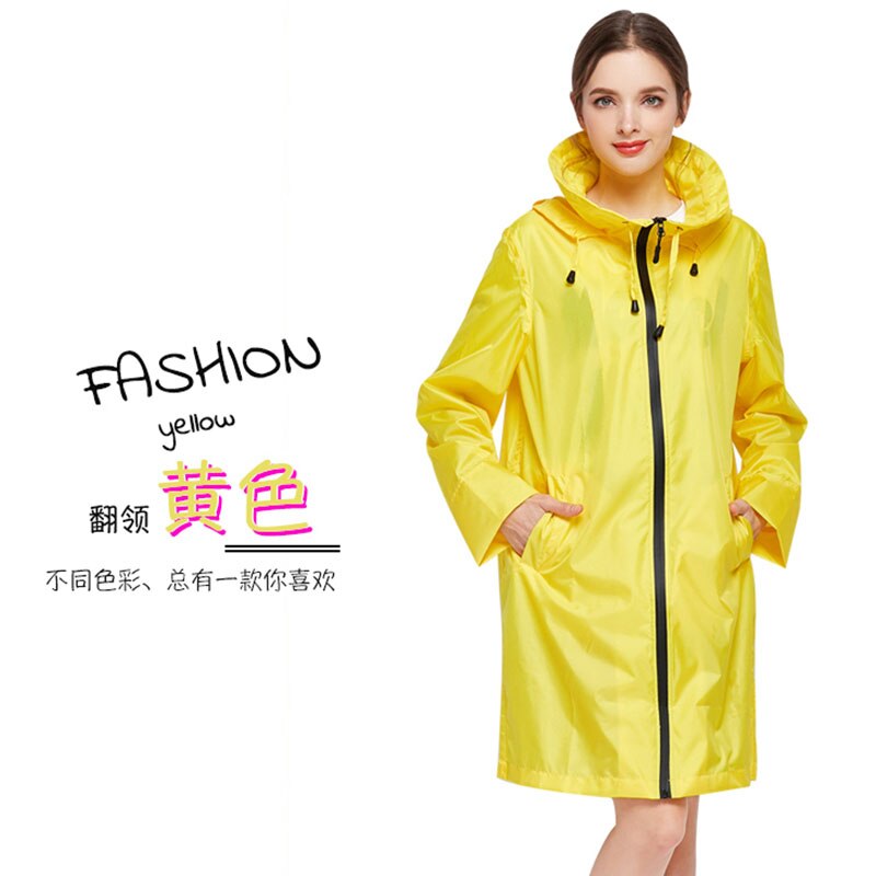 Waterproof Yellow Raincoat Women Ladies Girls Outdoors Rain Poncho with Zipper Hooded Adults Impermeable Rain Coat Jacket 60A046