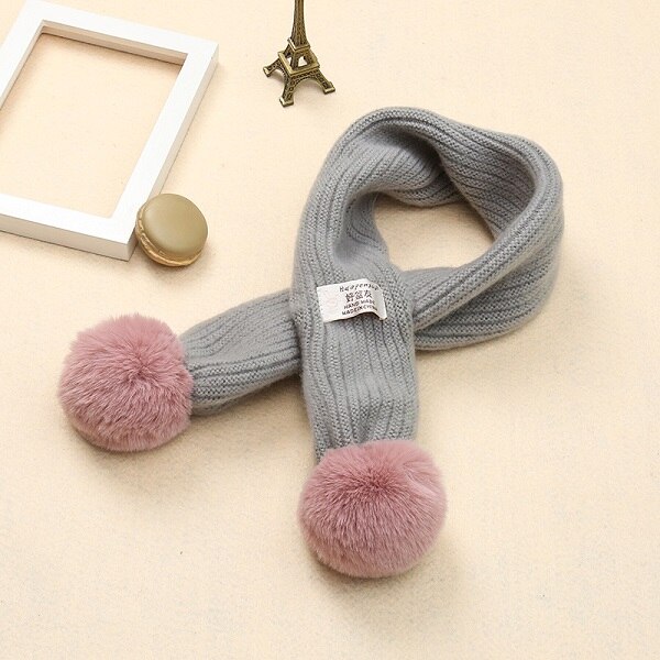Wiosenne dziewczynki z miękkiej dzianiny szale z pomponami jesienno-zimowa nowe chłopięce dziewczęce kołnierze na szyję dla dzieci ciepłe dziecięce apaszki: szary Scarf