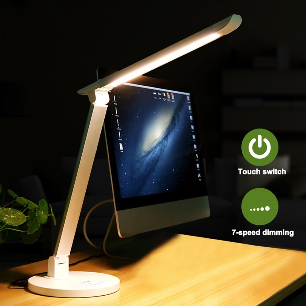 LED Schreibtisch Lampe berühren Kontrolle Augenschutz Licht Dimmer USB Ladung Tisch Lampe 10W 5 Farben Temperatur Für Schlafzimmer studie Licht: US