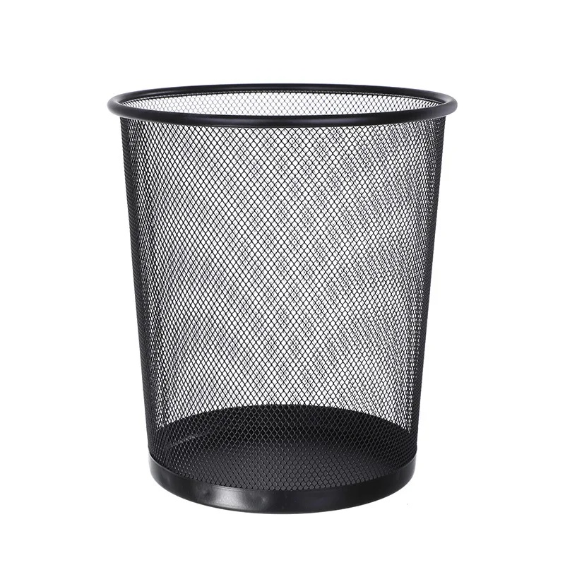 Metal Wire Mesh Trash Can for Home Office Kitchen Living Room Bathroom Metal Trash Bin Durable Waste Paper Basket: black / 9L