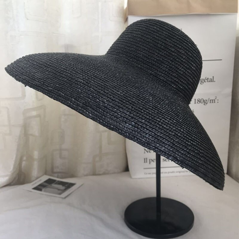 Kvinder stråhat klokke type 15cm stor bred skygge solhat afslappet naturlig hvede strå sommer strand hat skygge dame hat