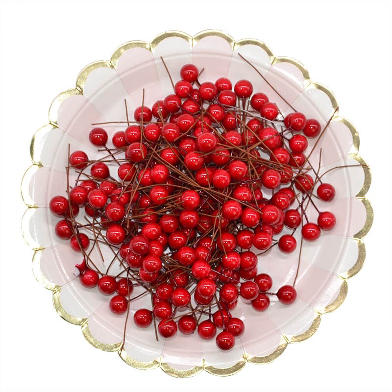 50 stk / lot 1cm mini kunstige blomster frugt støvdragere jul plast perle bær til bryllup diy boks dekoreret kranse