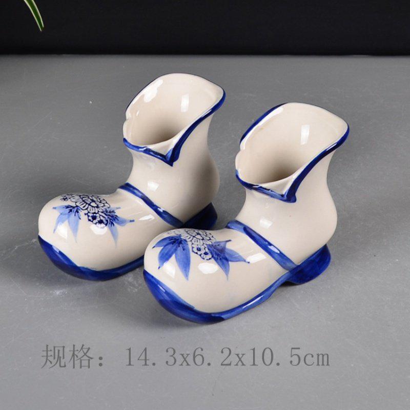 Handgeschilderde Bloempotten Plantenbakken Blauw Gekleurde Olifant Uil Schoenen Vaas Leuke Bloem Vaas: 2pcs shoe vase