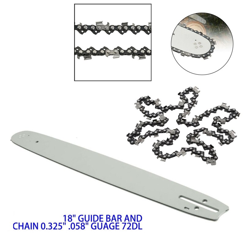 18" Chainsaw Guide Bar + Chain 0.325" .058" Guage 72DL For Chinese Chainsaw 4500 5200 5800 Tarus Timbertech For 62CC 58CC 52CC