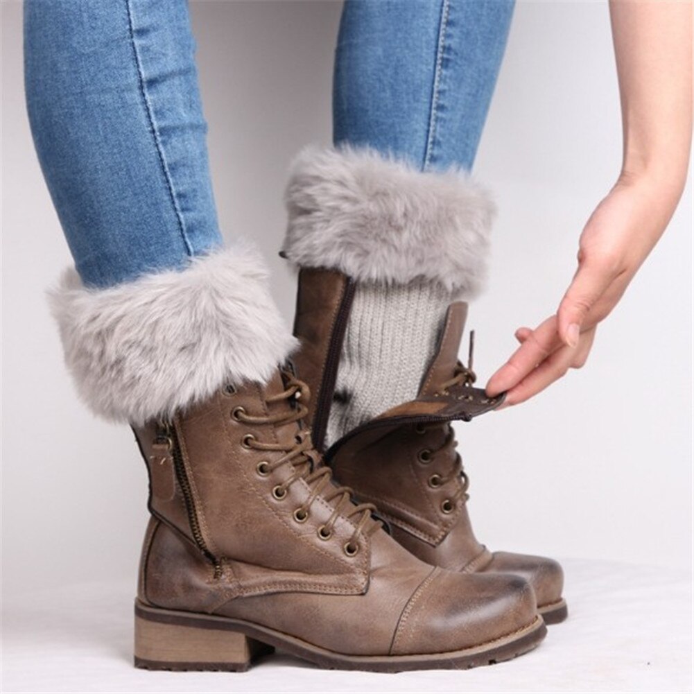 Womens Winter Knitted Boot Cuffs Fur Knit Toppers Boot Socks Legs Warmers Boots Accessories Warmer